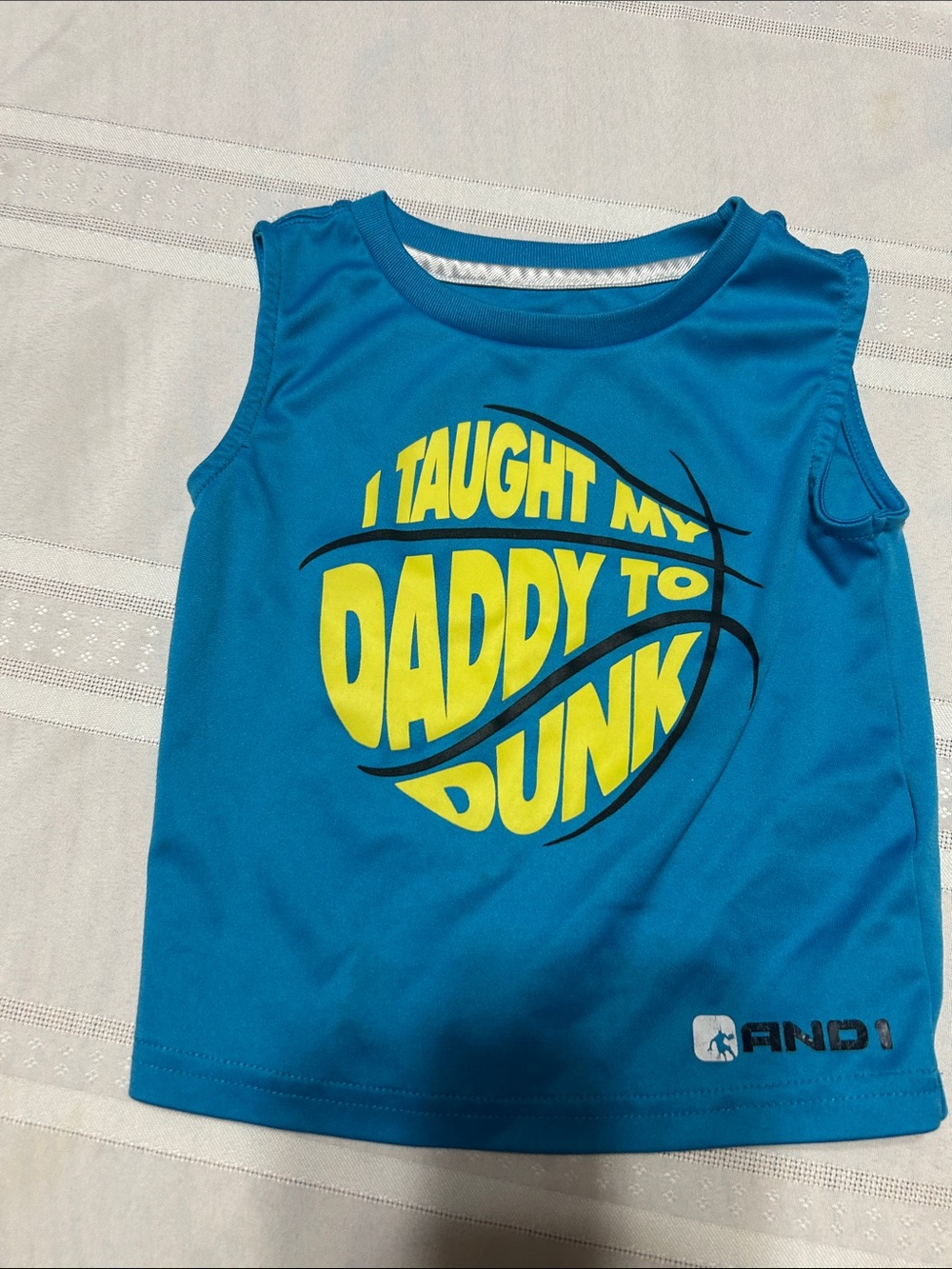 And1 Bright Blue Tank Top with Yellow Basketball Graphic